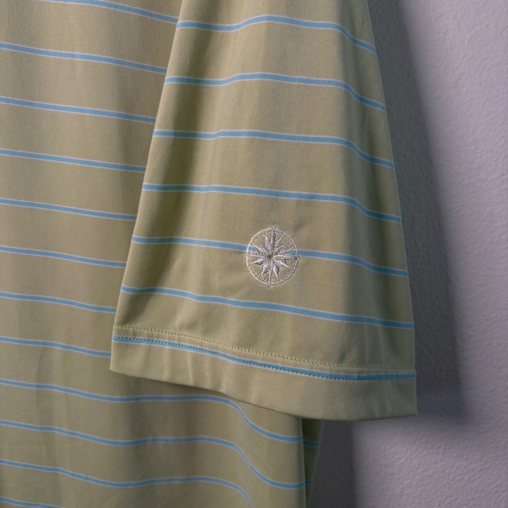 Peter Millar Summer Comfort Polo Shirt Mens Large Green Blue Striped Golf Top - Picture 3 of 8
